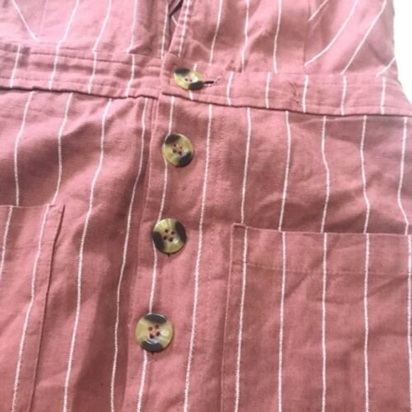 Japna Striped Linen Blend Dress Vintage Overall Feel Crisscross Back Pinafore M - Picture 8 of 11